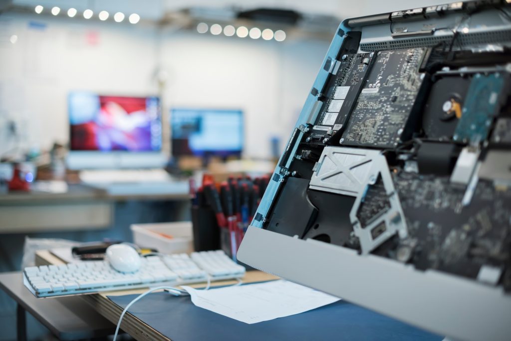 Computer Repair Shop. Circuit boards and computer parts.